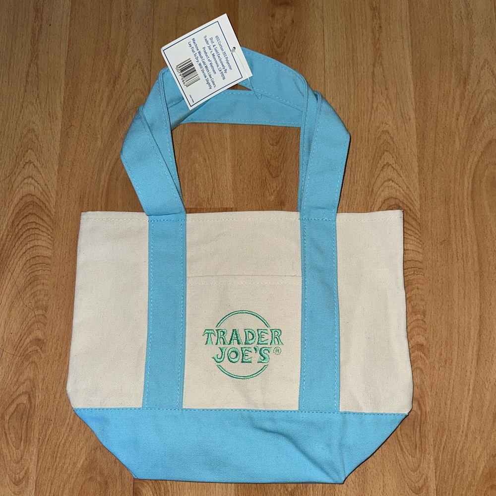 TRADER JOES MINI PASTEL Canvas Tote Bag - Baby Blue